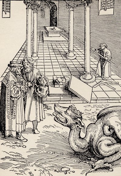 Bygning af templet efter et træsnit fra septemberbibelen af Martin Luther, fra 